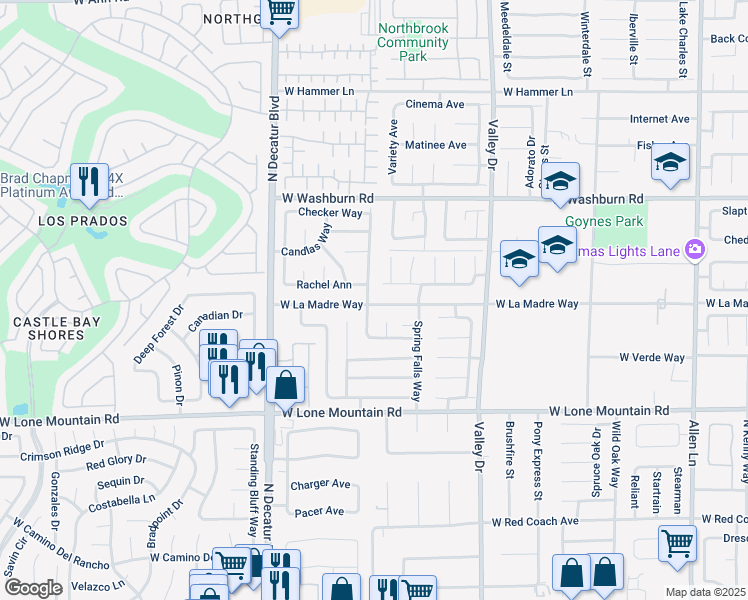 map of restaurants, bars, coffee shops, grocery stores, and more near 5004 Crystal Breeze Lane in North Las Vegas