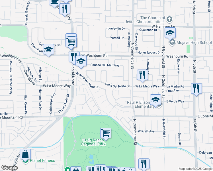 map of restaurants, bars, coffee shops, grocery stores, and more near 517 Casa Del Norte Drive in North Las Vegas