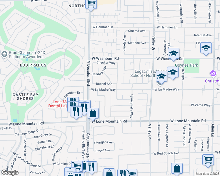 map of restaurants, bars, coffee shops, grocery stores, and more near 4600 West La Madre Way in North Las Vegas