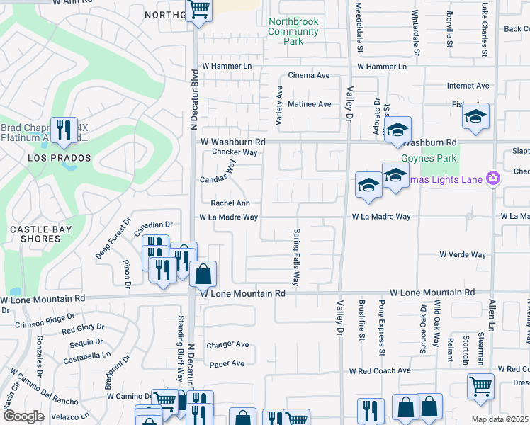 map of restaurants, bars, coffee shops, grocery stores, and more near 5004 Crystal Breeze Lane in North Las Vegas