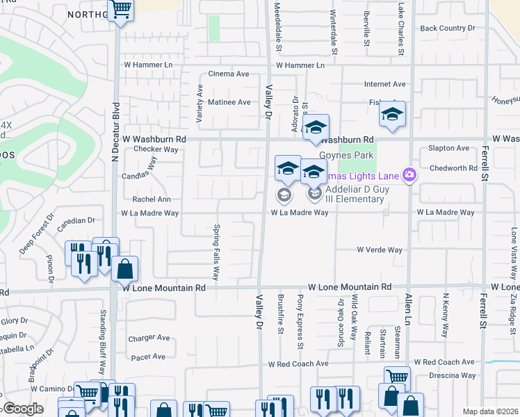 map of restaurants, bars, coffee shops, grocery stores, and more near 2 West La Madre Way in North Las Vegas