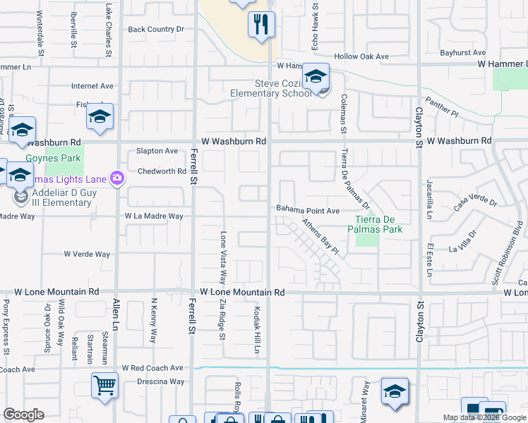 map of restaurants, bars, coffee shops, grocery stores, and more near 2904 West La Madre Way in North Las Vegas