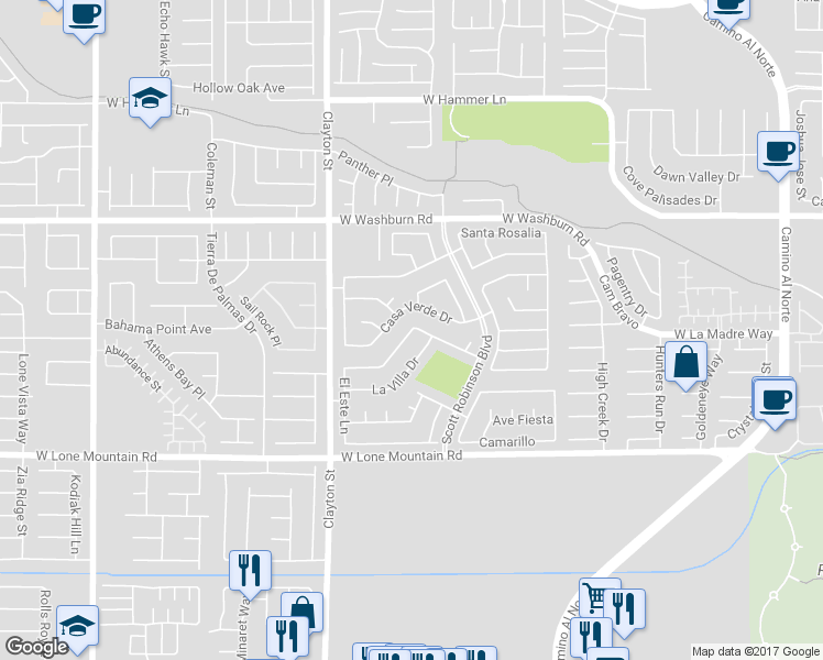 map of restaurants, bars, coffee shops, grocery stores, and more near 1825 Monte Alban Drive in North Las Vegas