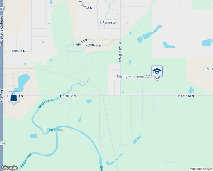 map of restaurants, bars, coffee shops, grocery stores, and more near 6616 North 128th East Avenue in Owasso