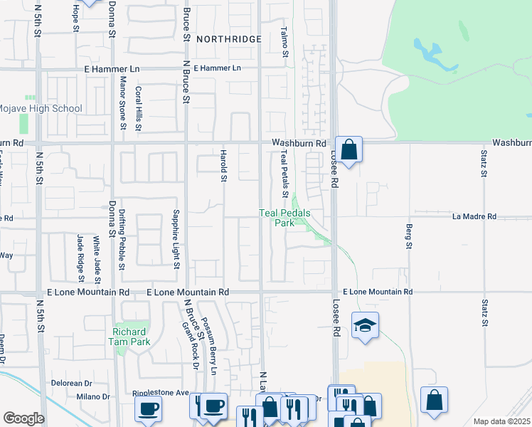 map of restaurants, bars, coffee shops, grocery stores, and more near 5005 Blue Rose Street in North Las Vegas