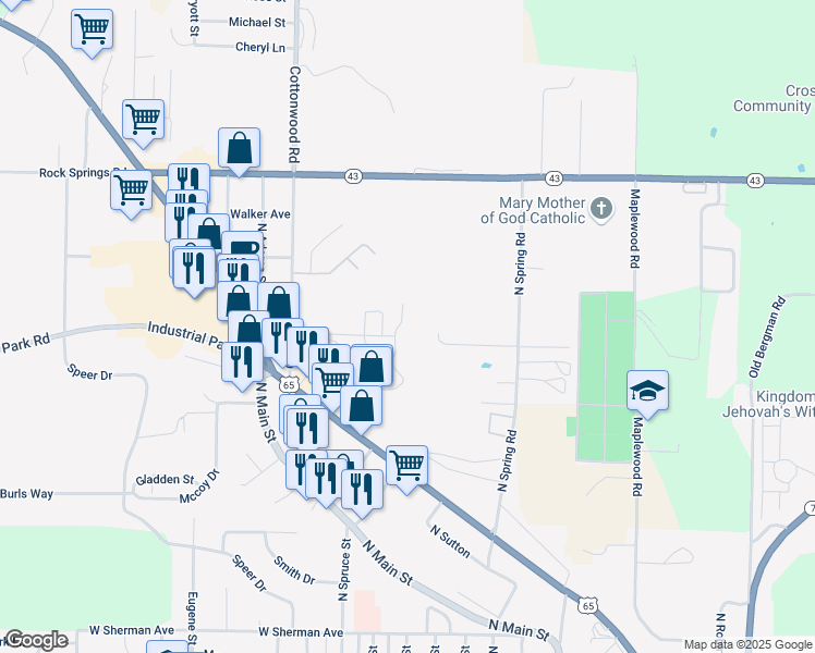map of restaurants, bars, coffee shops, grocery stores, and more near 1401 Dawson Drive in Harrison