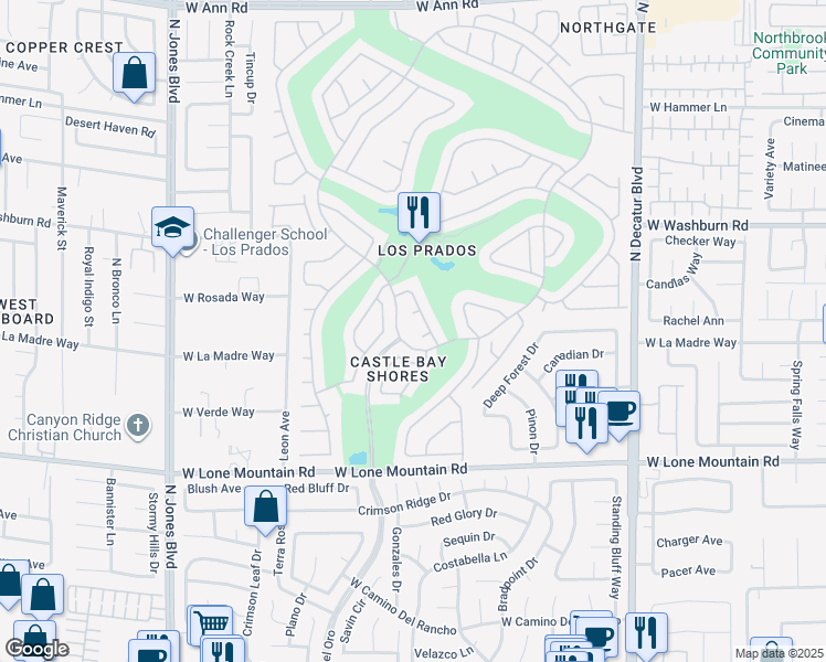 map of restaurants, bars, coffee shops, grocery stores, and more near 5324 Castle Harbor Avenue in Las Vegas