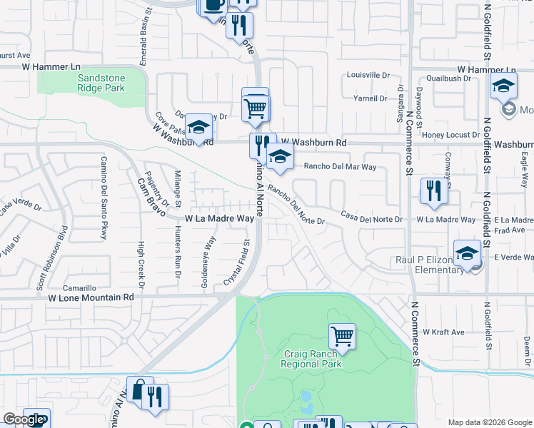 map of restaurants, bars, coffee shops, grocery stores, and more near 716 Madre Hill Way in North Las Vegas