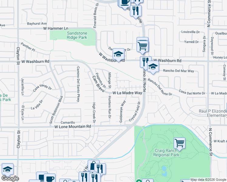 map of restaurants, bars, coffee shops, grocery stores, and more near 1204 Hickory Grove in North Las Vegas