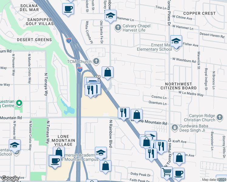 map of restaurants, bars, coffee shops, grocery stores, and more near 4927 Enlightenment Street in Las Vegas