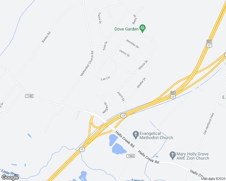 map of restaurants, bars, coffee shops, grocery stores, and more near 1302 Stacie Drive in Elizabeth City