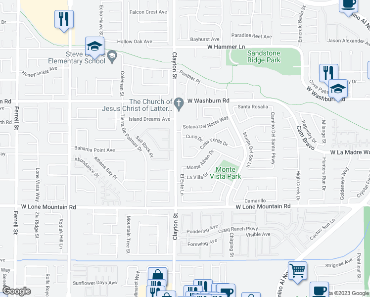 map of restaurants, bars, coffee shops, grocery stores, and more near 5020 Jacarilla Lane in North Las Vegas