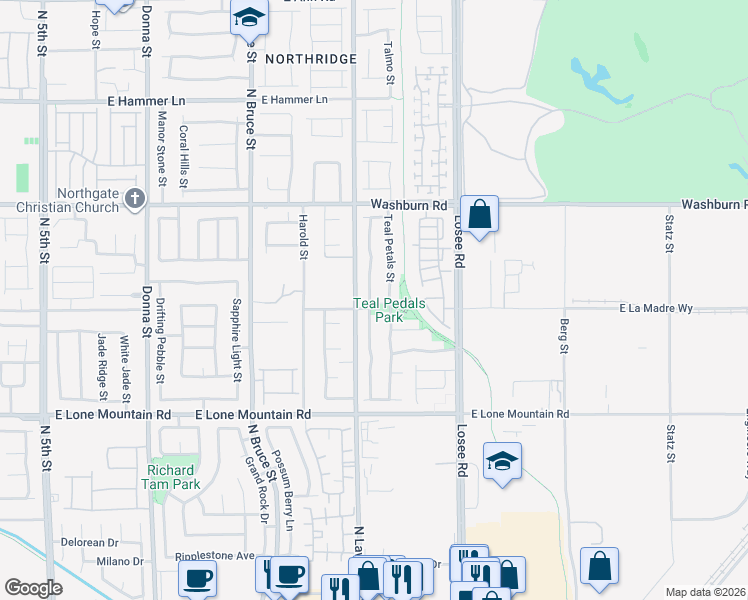 map of restaurants, bars, coffee shops, grocery stores, and more near 5008 Blue Rose Street in North Las Vegas