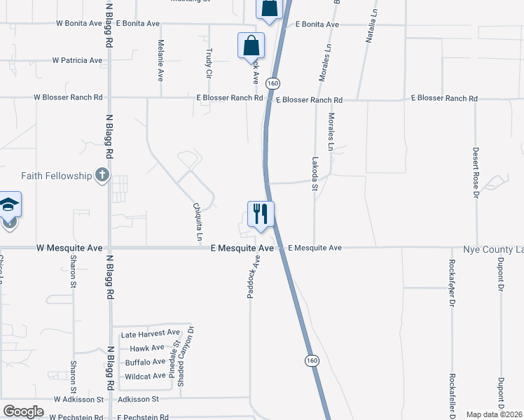 map of restaurants, bars, coffee shops, grocery stores, and more near 2130 Nevada 160 in Pahrump