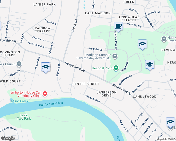 map of restaurants, bars, coffee shops, grocery stores, and more near 923 Neelys Bend Road in Nashville