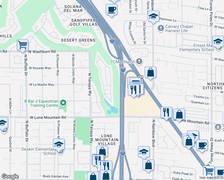 map of restaurants, bars, coffee shops, grocery stores, and more near 4928 Forest Oaks Drive in Las Vegas