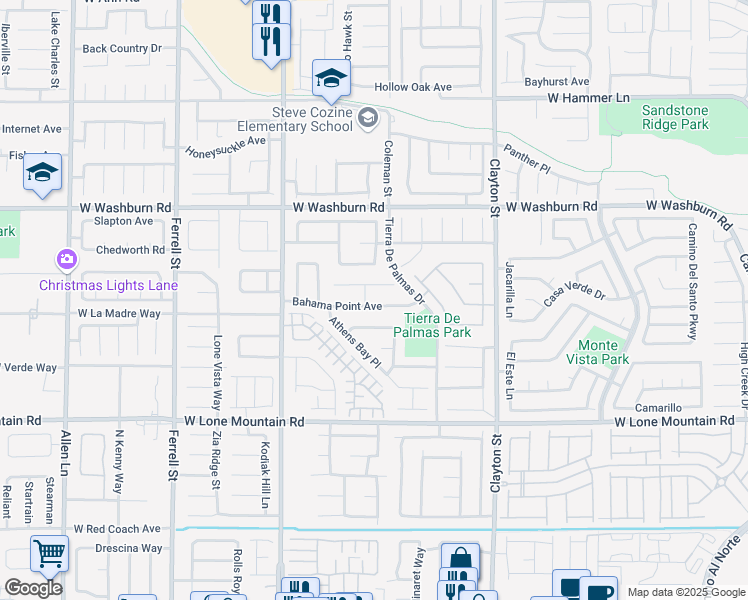 map of restaurants, bars, coffee shops, grocery stores, and more near 2414 Bahama Point Avenue in North Las Vegas