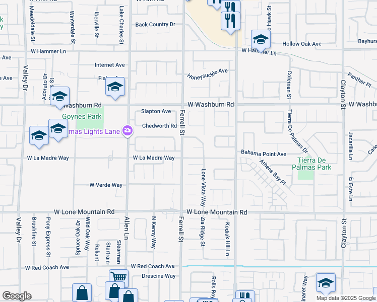 map of restaurants, bars, coffee shops, grocery stores, and more near 3212 West La Madre Way in North Las Vegas
