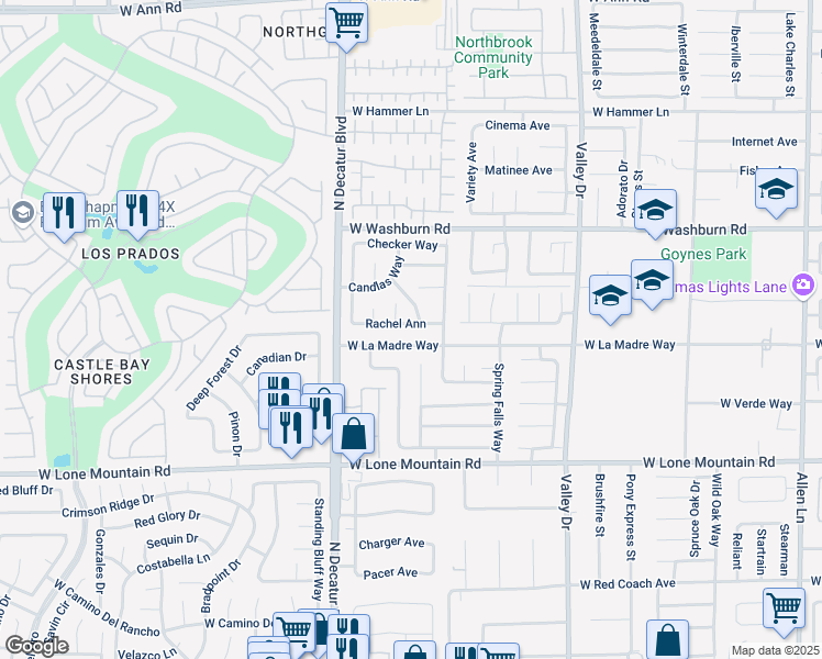 map of restaurants, bars, coffee shops, grocery stores, and more near 4604 West La Madre Way in North Las Vegas