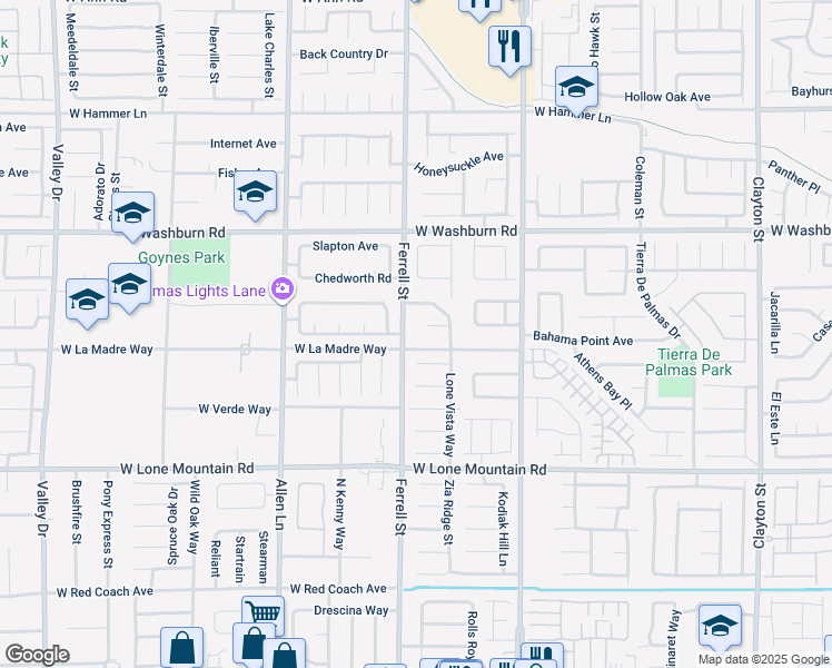map of restaurants, bars, coffee shops, grocery stores, and more near 3212 West La Madre Way in North Las Vegas