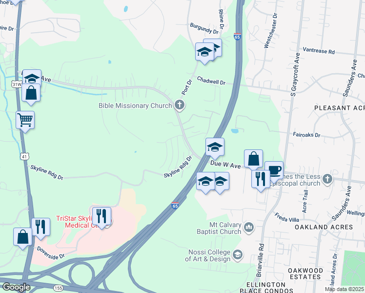 map of restaurants, bars, coffee shops, grocery stores, and more near 721 Due West Avenue North in Nashville