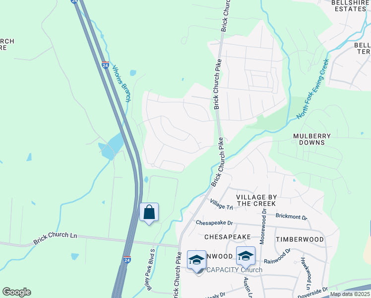 map of restaurants, bars, coffee shops, grocery stores, and more near 2624 Thornton Grove Boulevard in Nashville