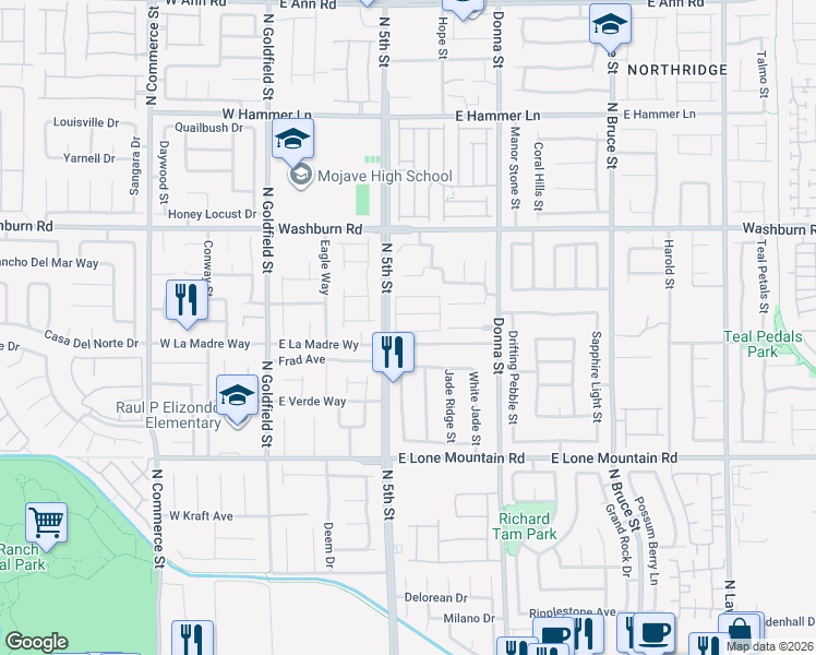 map of restaurants, bars, coffee shops, grocery stores, and more near 521 East La Madre Way in North Las Vegas
