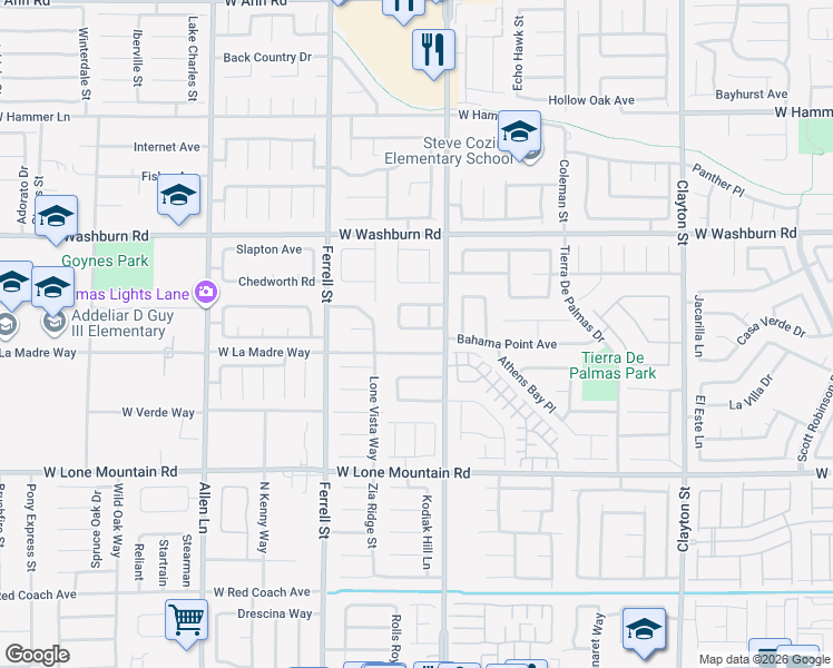 map of restaurants, bars, coffee shops, grocery stores, and more near 2904 West La Madre Way in North Las Vegas