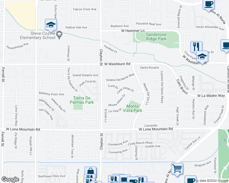 map of restaurants, bars, coffee shops, grocery stores, and more near 1910 Pintura Circle in North Las Vegas