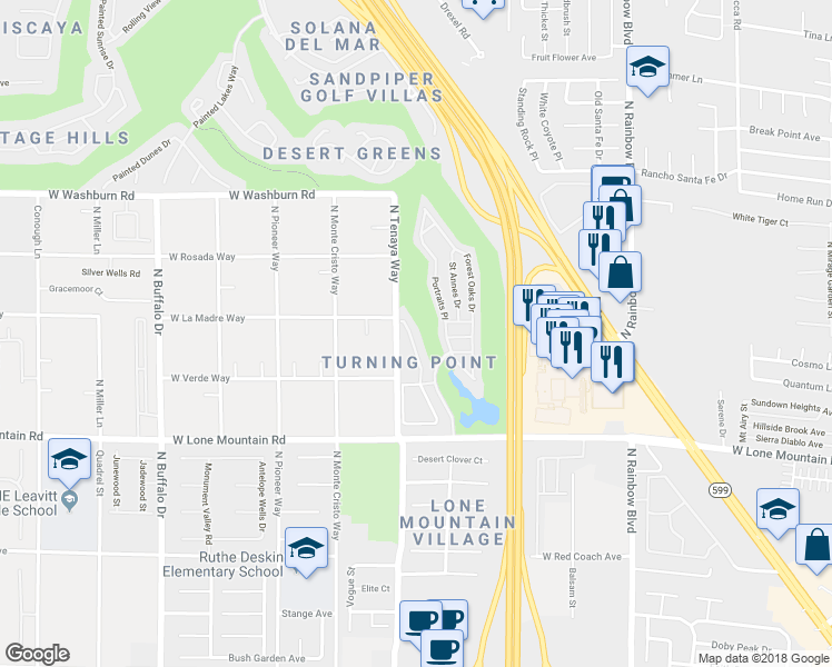 map of restaurants, bars, coffee shops, grocery stores, and more near 4950 Black Bear Road in Las Vegas