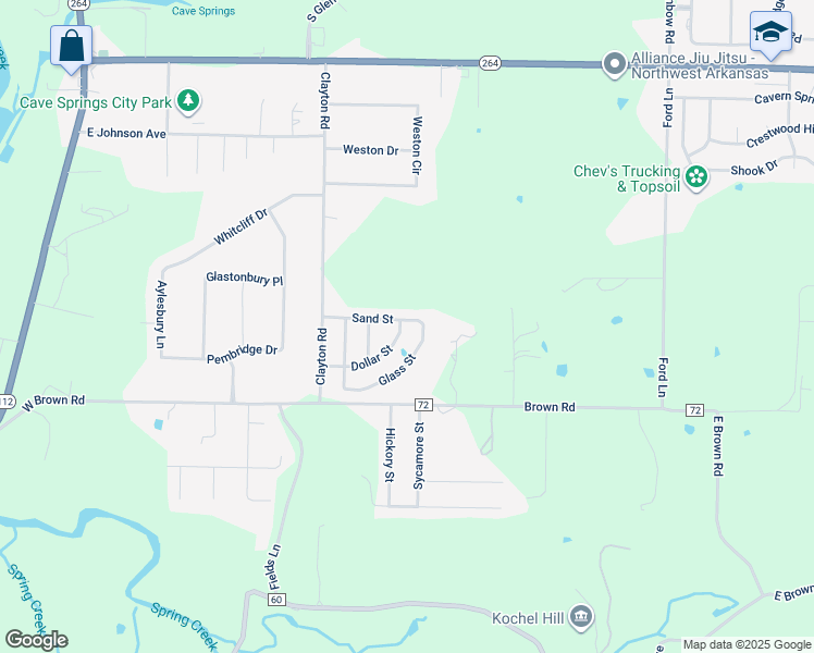 map of restaurants, bars, coffee shops, grocery stores, and more near 806 Dollar Street in Cave Springs