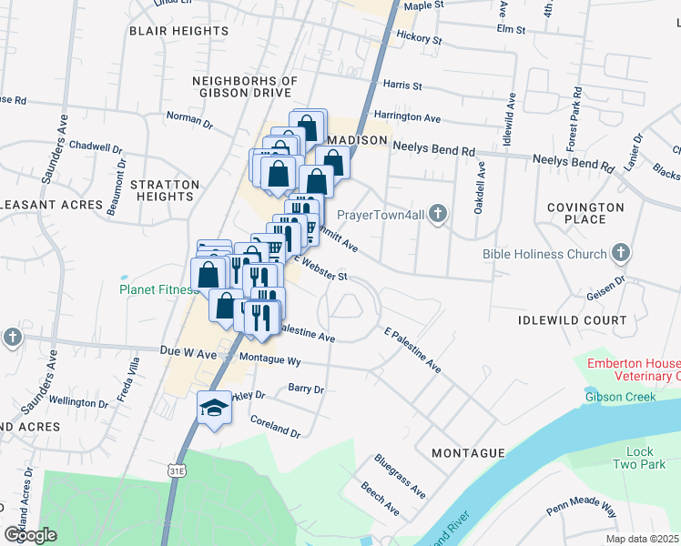 map of restaurants, bars, coffee shops, grocery stores, and more near 201 East Palestine Avenue in Nashville