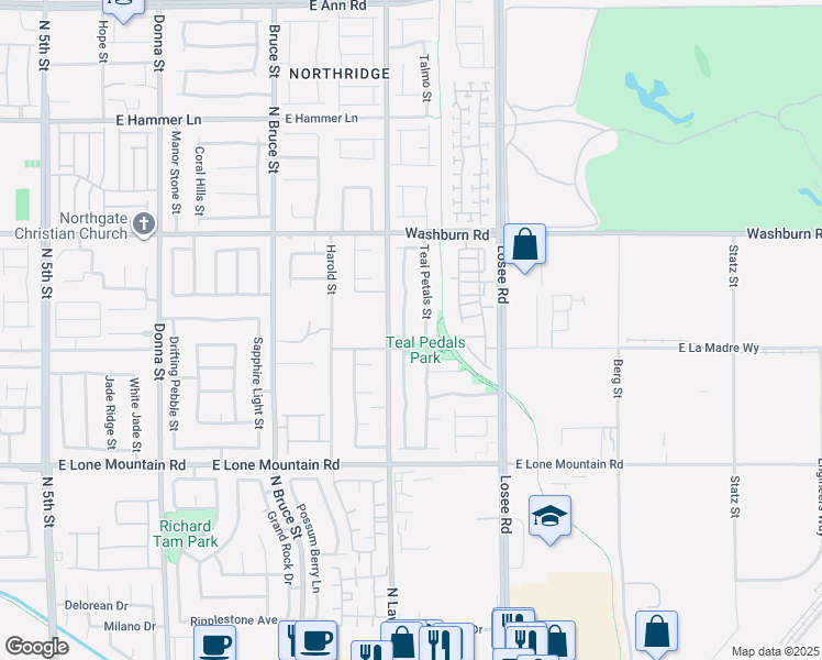 map of restaurants, bars, coffee shops, grocery stores, and more near 4952 Blue Rose Street in North Las Vegas