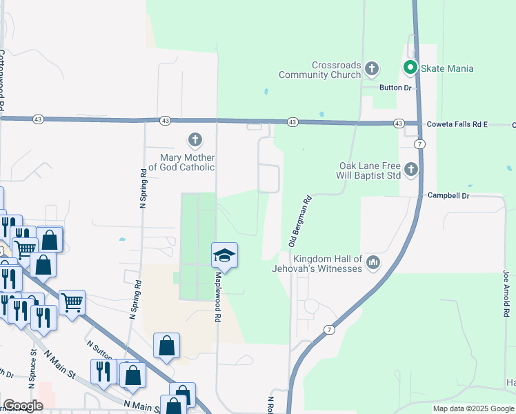 map of restaurants, bars, coffee shops, grocery stores, and more near Inman Road in Harrison