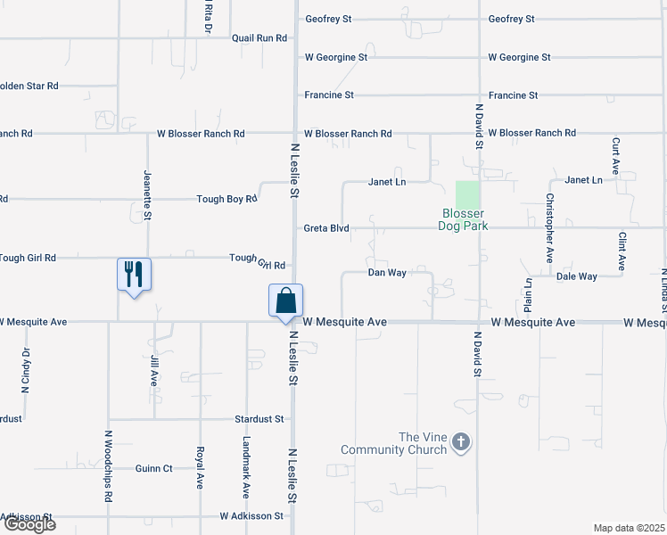 map of restaurants, bars, coffee shops, grocery stores, and more near 2140 Appaloosa Lane in Pahrump