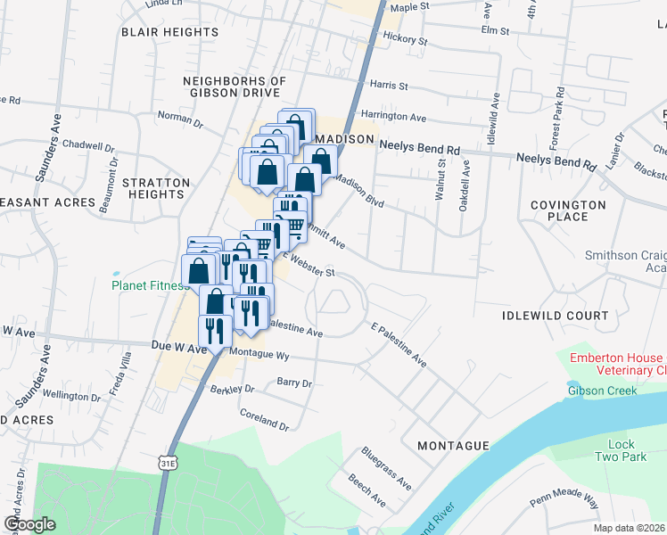 map of restaurants, bars, coffee shops, grocery stores, and more near 334 East Webster Street in Nashville