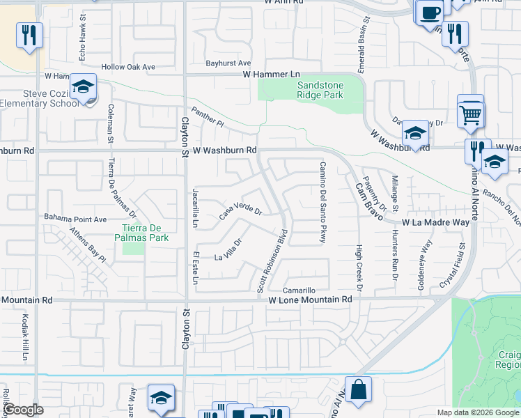 map of restaurants, bars, coffee shops, grocery stores, and more near 1849 Vista Del Oso Way in North Las Vegas