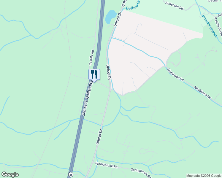 map of restaurants, bars, coffee shops, grocery stores, and more near 5907 Unicoi Drive in Johnson City