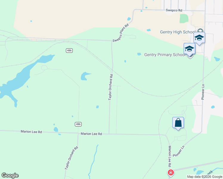 map of restaurants, bars, coffee shops, grocery stores, and more near 12400-12596 Taylor Orchard Road in Gentry