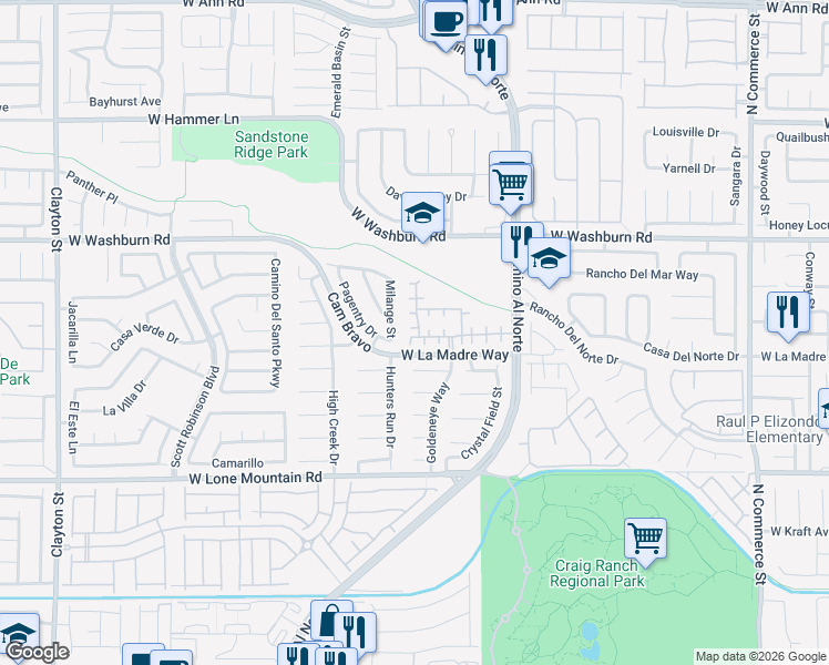 map of restaurants, bars, coffee shops, grocery stores, and more near 1053 Chestnut Bay Avenue in North Las Vegas
