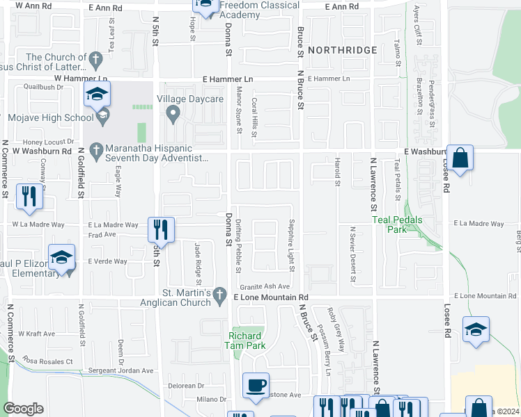 map of restaurants, bars, coffee shops, grocery stores, and more near 1023 Emerald Stone Avenue in North Las Vegas