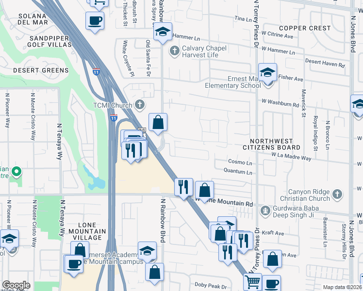map of restaurants, bars, coffee shops, grocery stores, and more near 6610 Secret Grove Avenue in Las Vegas