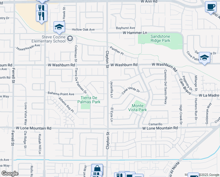 map of restaurants, bars, coffee shops, grocery stores, and more near 5051 Jacarilla Lane in North Las Vegas