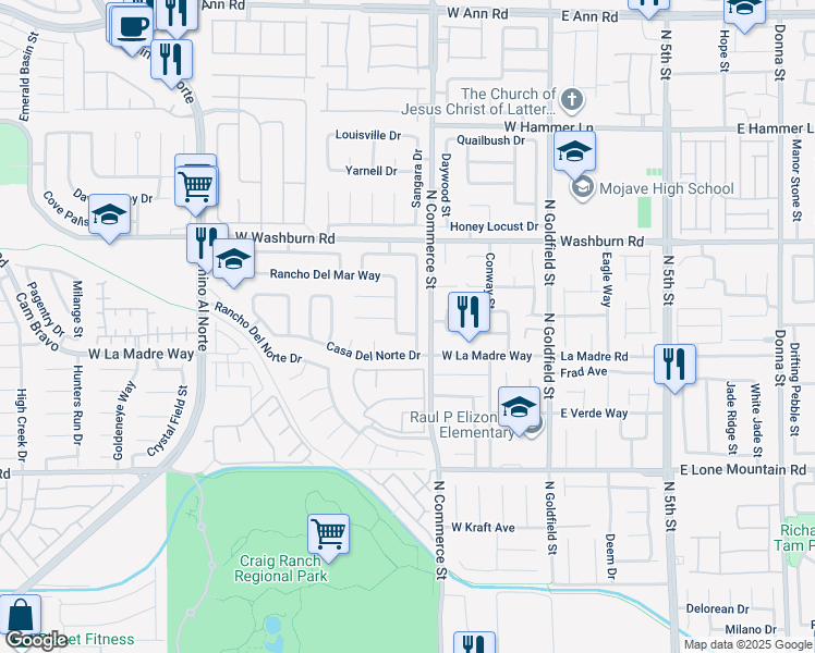 map of restaurants, bars, coffee shops, grocery stores, and more near 5032 North Vista Del Rancho Way in North Las Vegas