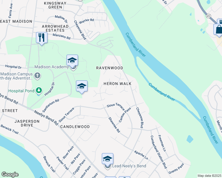 map of restaurants, bars, coffee shops, grocery stores, and more near 1109 Shawnee Road in Nashville