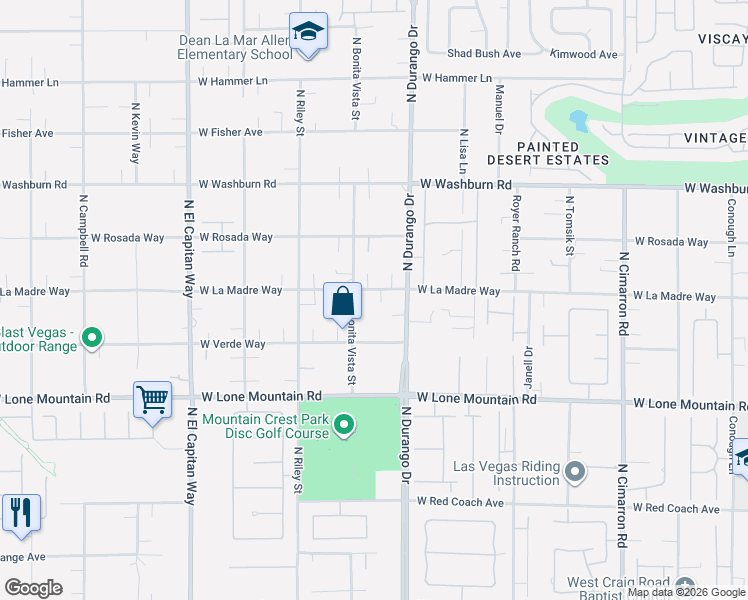 map of restaurants, bars, coffee shops, grocery stores, and more near 8490 West La Madre Way in Las Vegas