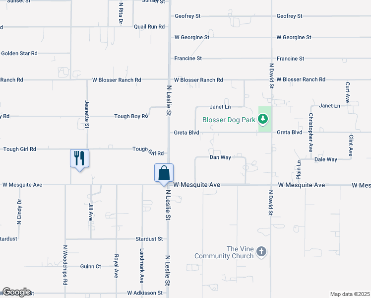 map of restaurants, bars, coffee shops, grocery stores, and more near 2140 Appaloosa Lane in Pahrump