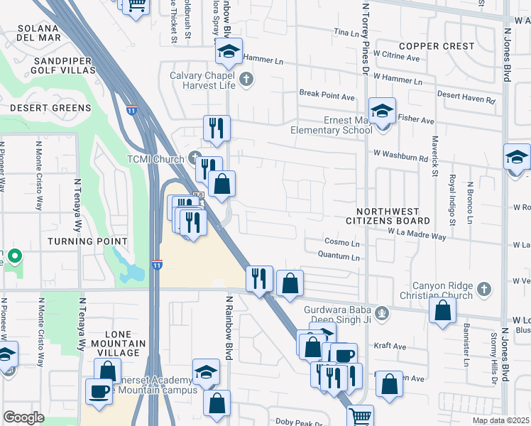 map of restaurants, bars, coffee shops, grocery stores, and more near 6567 Dove Point Place in Las Vegas