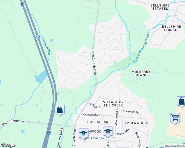 map of restaurants, bars, coffee shops, grocery stores, and more near 3474 Brick Church Pike in Nashville