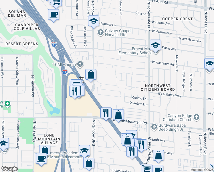 map of restaurants, bars, coffee shops, grocery stores, and more near 6610 Secret Grove Avenue in Las Vegas